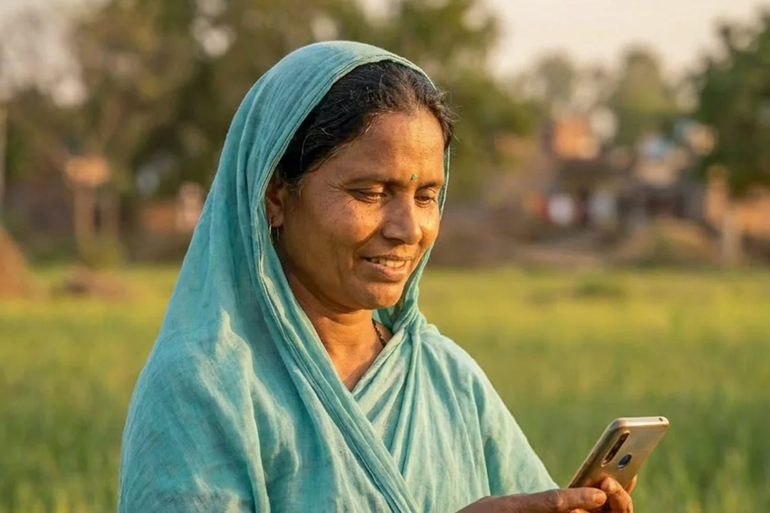 ಒಬ್ಬ ರೈತ ಧ್ವನಿಯ ಮೂಲಕ FarmerChat ಗೆ ಪ್ರಶ್ನೆ ಕೇಳುತ್ತಿರುವುದು